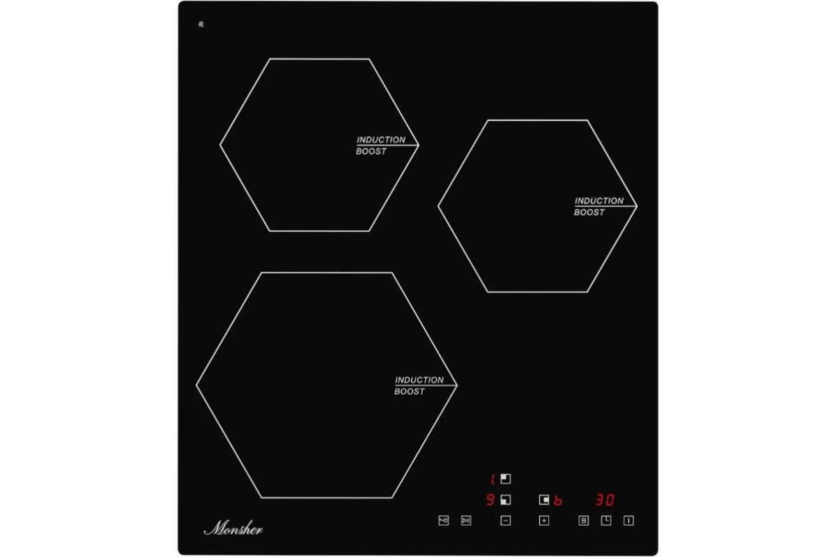 Варочная индукционная панель Monsher MHI 4505 45см, 3 конфорки, черный цвет