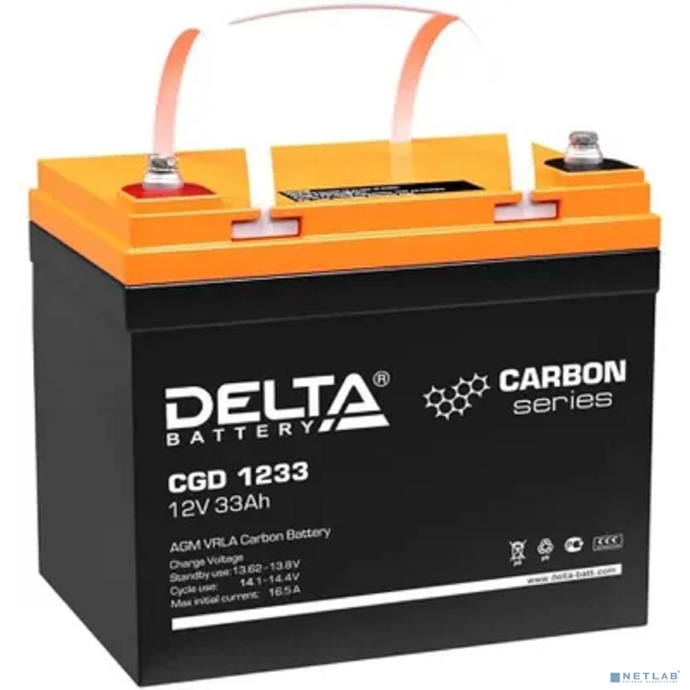 Батарея аккумуляторная Delta CGD 1233 напряжение 12В, емкость 33Ач, клемма Болт М6 ДхШхВ: 197х130х159мм Полная высота 163мм; Вес 11.2кг; Кол-во элементов 6