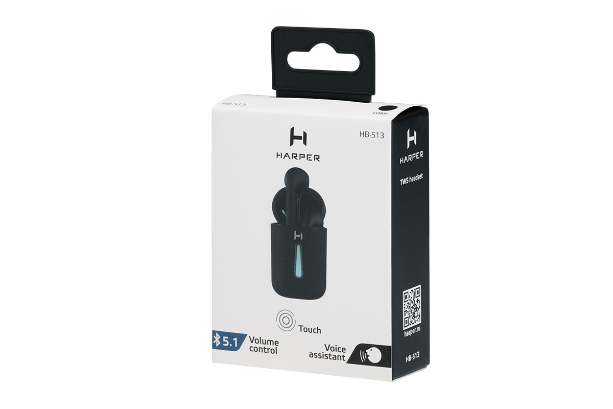 Наушники Harper HB-513 black Bluetooth 5.1, Type-C, голосовой помощник