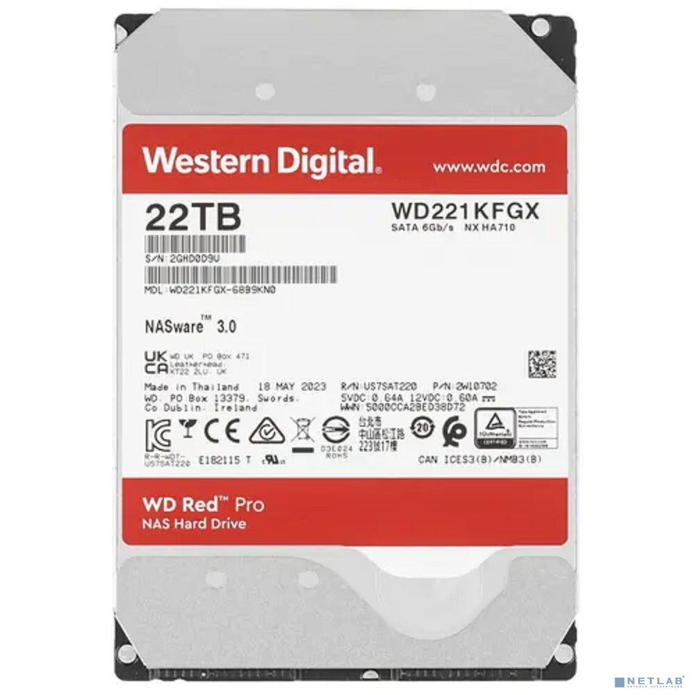 Жесткий диск SATA3 22Tb 7200rpm WD WD221KFGX 3.5 6 Gb/s, CMR, 512 MB Cache