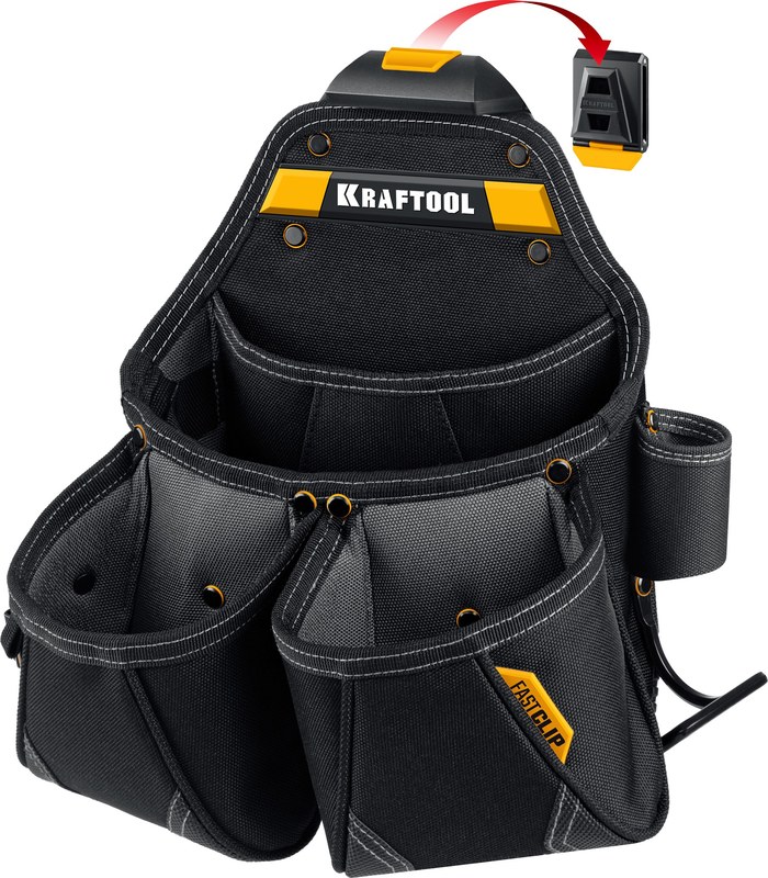 Сумка для инструментов Kraftool 38771 KP-15 поясная с быстросъёмным креплением FastClip, 15 карманов и петель, 350 х 320мм