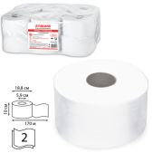 Бумага туалетная Лайма 126092 170м комплект 12шт, Люкс, 2-слойная, белая (диспенсер 601427, 600164)