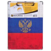 Доска-планшет Brauberg 232235 с верхним прижимом А4, 22, 6x31, 5см, рис. российский флаг, картон ламин. бум