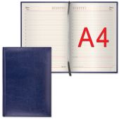 Ежедневник недатированный A4 Brauberg 124971 175x247мм Imperial, гладкая кожа, 160л, т. синий, кремовый блок