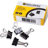 Зажимы для бумаг 15мм Brauberg 223969 12шт, на 45л, черные, картонная коробка