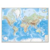 Карта настенная Мир Ди Эм Би 632 Обзорная физическая с границами, М-1:15млн, размер 192x140см, ламинированная