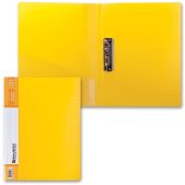 Папка с боковым металлическим прижимом Brauberg 221790 Contract, внутренним карманом, желтая, до 100 листов, 0.7мм, бизнес-класс