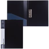 Папка с боковым металлическим прижимом Brauberg 221786 Contract, внутренним карманом, черная, до 100 листов, 0.7мм, бизнес-класс