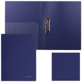 Папка с боковым металлическим прижимом Brauberg 221357 Диагональ, внутренним карманом, темно синяя, до 100 листов, 0.6мм