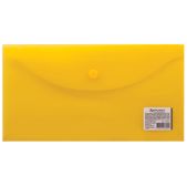 Папка-конверт с кнопкой Brauberg 224032 250x135мм, для билетов и документов, прозр, желтая, 0.15мм