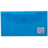 Папка-конверт с кнопкой Brauberg 224031 250x135мм, для билетов и документов, прозр, синяя, 0.15мм