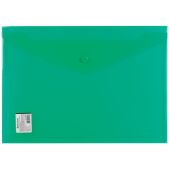 Папка-конверт с кнопкой Brauberg 224810 А4, прозрачная, плотная, зеленая, до 100 листов, 0.18мм