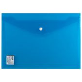 Папка-конверт с кнопкой Brauberg 224813 A4, прозрачная, плотная, синяя, до 100 листов, 0.18мм