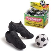 Резинки стирательные Пифагор 223608 набор 3шт, в форме футбольного мяча и бутс, в упак. с подвес.