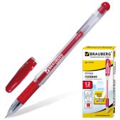 Ручка гелевая Brauberg 141181 SGP004r, корпус прозрачный, игольчатый пишущий узел 0.5мм, резиновый держатель, красная