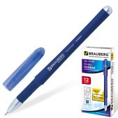 Ручка гелевая Brauberg 141182 корпус синий, игольчатый пишущий узел 0.5мм, резиновый держатель, синяя