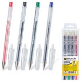 Ручки гелевые Brauberg 141023 набор 4шт, Zero, корпус прозрачный, 0.5мм, европодвес, (синий, черный, красный, зеленый)