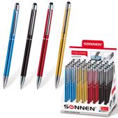 Ручка-стилус Sonnen 141587 для смартфонов планшетов, корпус ассорти, серебр детали, 1мм, дисплей, синяя
