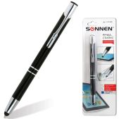 Ручка-стилус Sonnen 141588 для смартфонов планшетов, корпус черный, серебр детали, 1мм, блистер, синяя