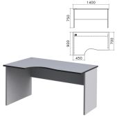 Стол письменный Монолит СМ5.11 (ш1400xг900xв750мм), эргономичный левый, цвет серый