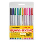 Ручки шариковые Brauberg 141874, набор 10 цветов, Line SBP001, корпус прозрачный, толщина письма 1мм
