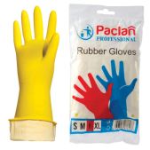 Перчатки резиновые Paclan Professional с х/б напылением, размер L (большой), желтые, шк71657