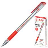 Ручка гелевая Staff 141824 эконом, корпус прозрачный, резиновый держатель, красная