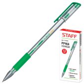 Ручка гелевая Staff 141825 эконом, корпус прозрачный, резиновый держатель, зеленая