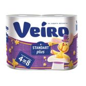 Бумага туалетная Veiro 3с24 Standart Plus спайка 4шт, 2-х слойная, 4х30м белая, ш/к 93804