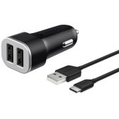 Зарядное устройство автомобильное Deppa 11284 2.4A универсальное кабель USB Type C черный (11284)