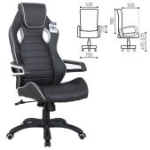 Кресло для геймеров Brabix GM-003 Techno Pro компьютерное, экокожа, черное/серое, вставки серые