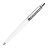 Ручка шариковая Parker Jotter Plastic CT R0032930, корпус сталь и белый пластик, синяя