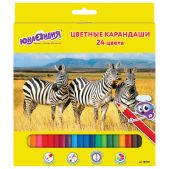 Карандаши цветные Юнландия Мир Животных, 24 цвета, классические заточенные