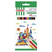 Карандаши цветные Пифагор 181339 Замок, 12 цветов, пластиковые, классические заточенные
