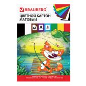 Картон цветной A4 Brauberg 129910 немелованный, 8 листов 8 цветов, в папке, 200х290мм, Кот-рыболов