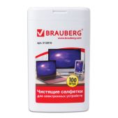 Салфетки Brauberg 512810 влажные чистящие для ноутбуков и оптических поверхностей, компактная туба 100шт
