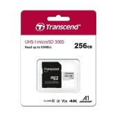 Карта памяти MicroSDXC 256Gb Transcend TS256GUSD300S-A Class 10 UHS-I U3, V30, A1, (SD адаптер), TLC