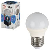 Лампочка светодиодная Эра P45-5w-840-E27 5 (40) Вт, цоколь E27, шар, холодный белый свет 30000ч, LED smdP45-5w-840-E27