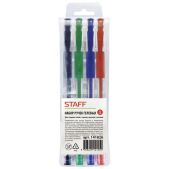 Ручки гелевые Staff 141826 эконом, набор 4шт, резиновый держатель, европодвес, (синяя, черная, красная, зеленая)