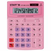 Калькулятор настольный 12 разрядов Staff STF-888-12-PK двойное питание, розовый, 200х150мм, 250452