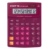 Калькулятор настольный 12 разрядов Staff STF-888-12-WR двойное питание, бордовый, 200х150мм, 250454