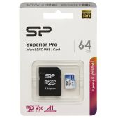 Карта памяти MicroSDXC 64Gb Silicon Power SP064GBSTXDA2V20SP Superior Pro A2 Class 10 UHS-I U3 Colorful 100/80 Mb/s (SD адаптер)