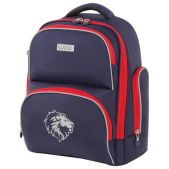 Рюкзак для мальчика Brauberg 228829 Classic, легкий каркас, премиум материал, Lion, синий, 37х32х21см