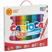 Фломастеры Carioca 41015 Joy, 60 шт, 30 цветов, суперсмываемые, картонная коробка с ручкой