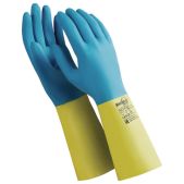 Перчатки латексно-неопреновые Manipula Союз, хлопчатобумажное напыление, размер 7-7,5 (S), синие/желтые, LN-F-05