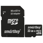 Карта памяти MicroSDHC 32Gb SmartBUY SB32GbSDCL10-01, 10 Мб/сек. (class 10), с адаптером