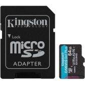 Карта памяти MicroSDXC 64Gb Kingston SDCG3/64GB Class 10 UHS-I U3 V30, A2 Canvas Go Plus (SD адаптер) 100MB/s