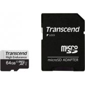 Карта памяти MicroSDXC 64Gb Transcend TS64GUSD350V Class 10, UHS-I U1, High Endurance, (SD адаптер), R/W: 100/45 MB/s, 3D TLC
