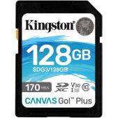 Карта памяти SDXC 128Gb Kingston SDG3/128GB Class 10 UHS-I U3 V30 Canvas Go Plus 170MB/s