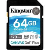 Карта памяти SDXC 64Gb Kingston SDG3/64GB Class 10 UHS-I U3 V30 Canvas Go Plus 170MB/s